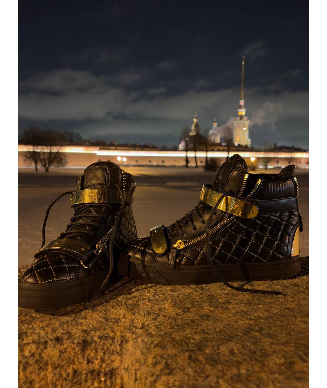 GIUSEPPE ZANOTTI DESIGN Черные кожаные высокие кроссовки / кеды, фото 2