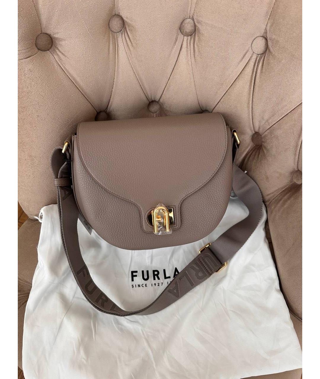 FURLA Бежевая кожаная сумка через плечо, фото 5