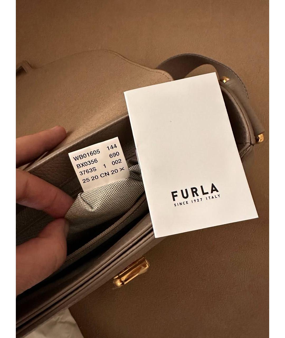 FURLA Бежевая кожаная сумка через плечо, фото 4