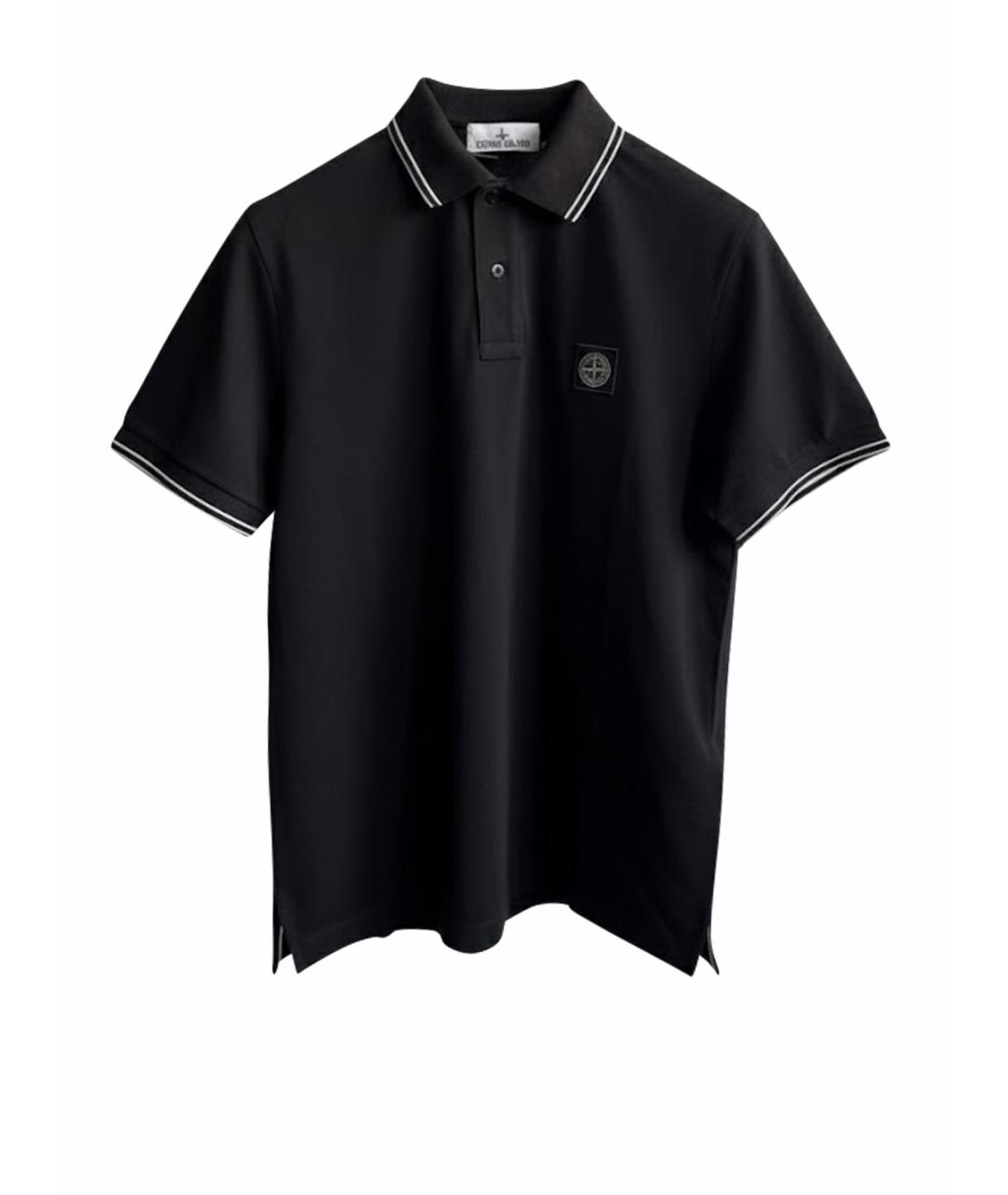 STONE ISLAND Черное хлопковое поло с коротким рукавом, фото 1