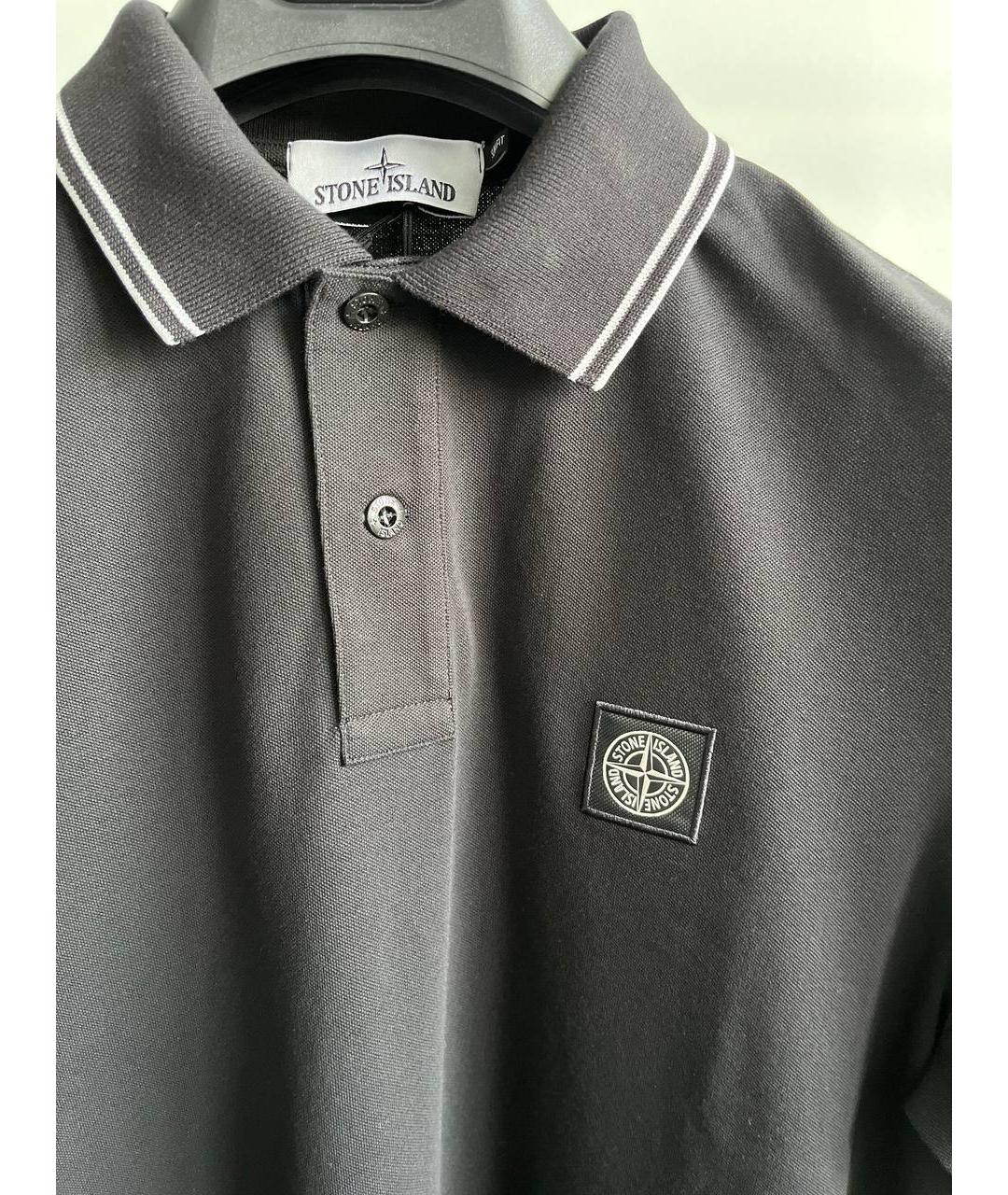STONE ISLAND Черное хлопковое поло с коротким рукавом, фото 3