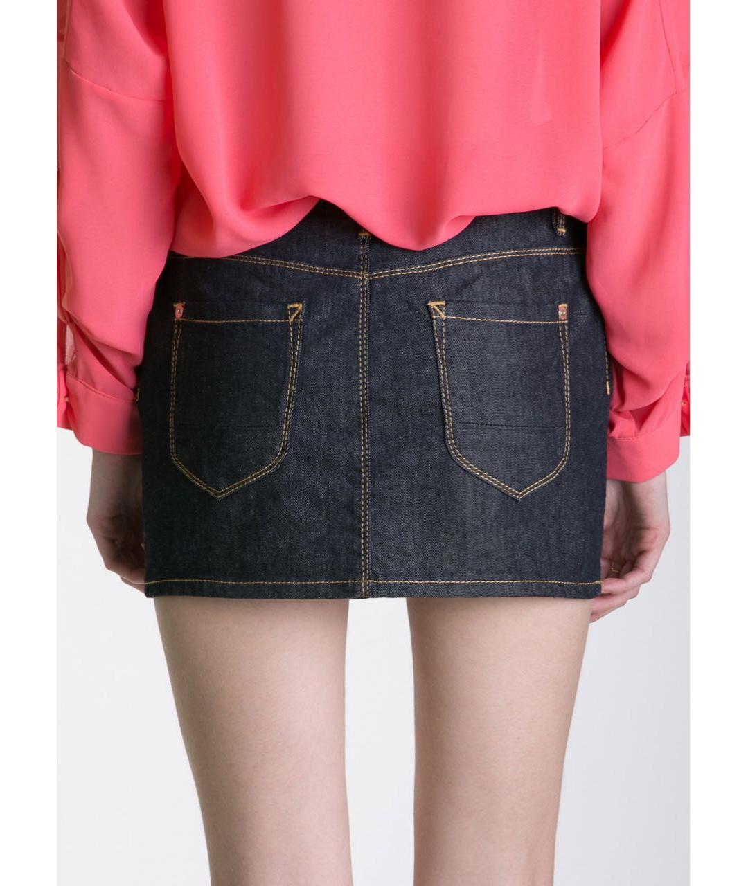 DSQUARED2 Темно-синяя хлопко-эластановая юбка мини, фото 4