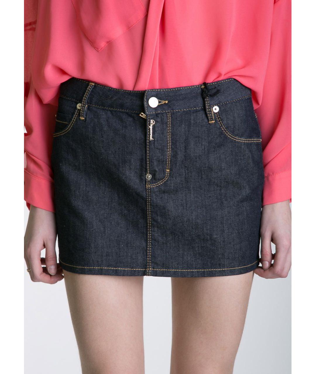 DSQUARED2 Темно-синяя хлопко-эластановая юбка мини, фото 3