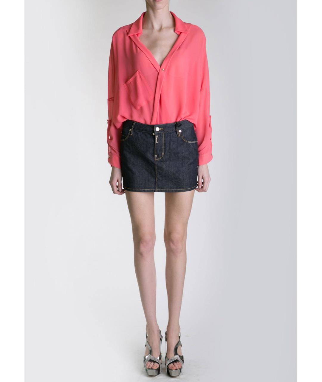 DSQUARED2 Темно-синяя хлопко-эластановая юбка мини, фото 2