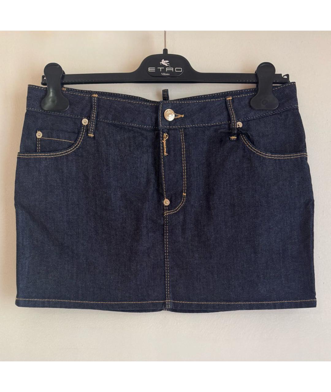 DSQUARED2 Темно-синяя хлопко-эластановая юбка мини, фото 9