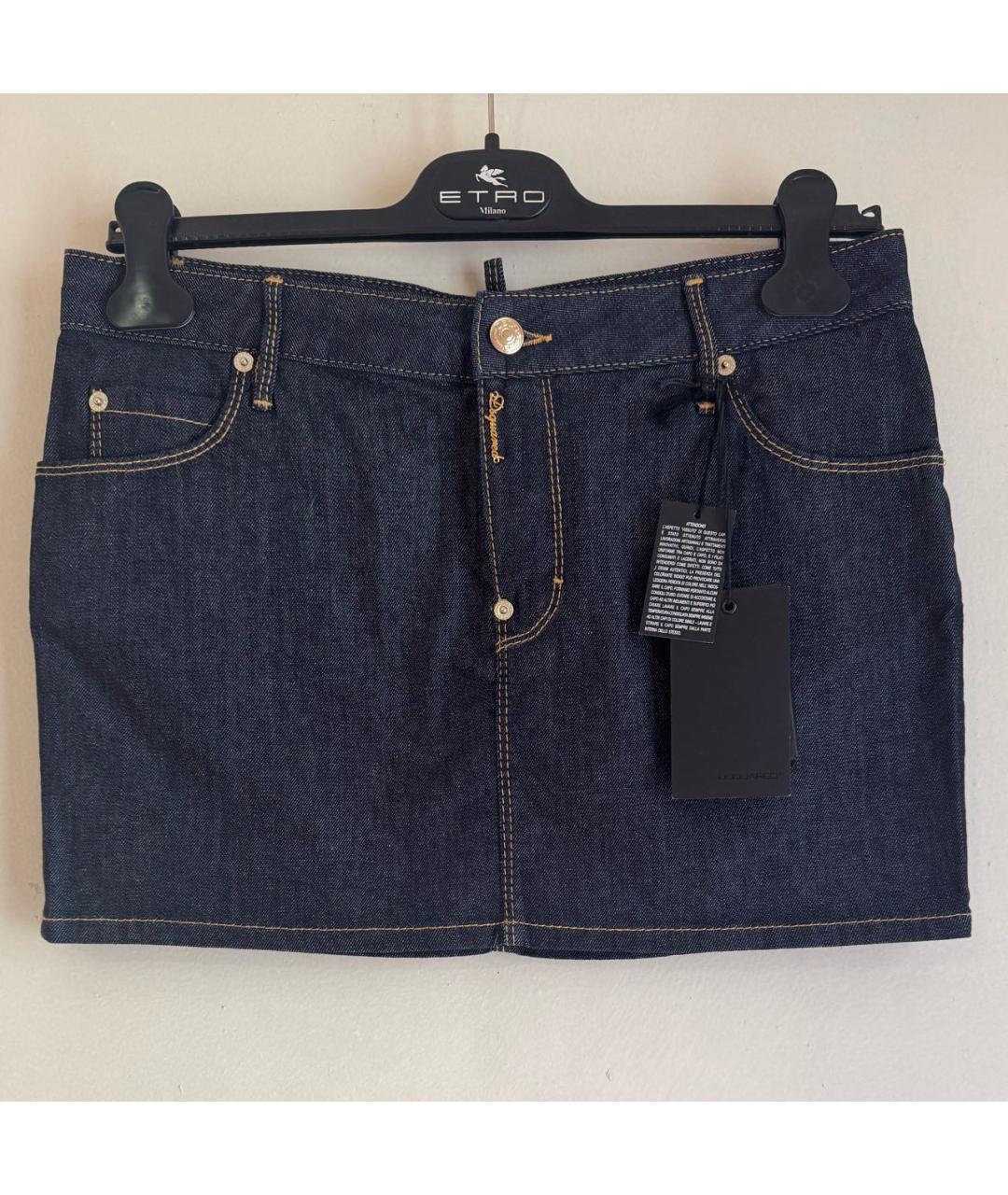 DSQUARED2 Темно-синяя хлопко-эластановая юбка мини, фото 6