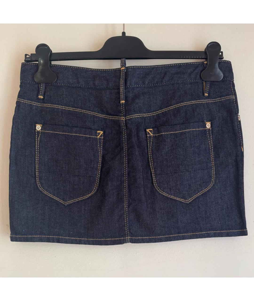 DSQUARED2 Темно-синяя хлопко-эластановая юбка мини, фото 8