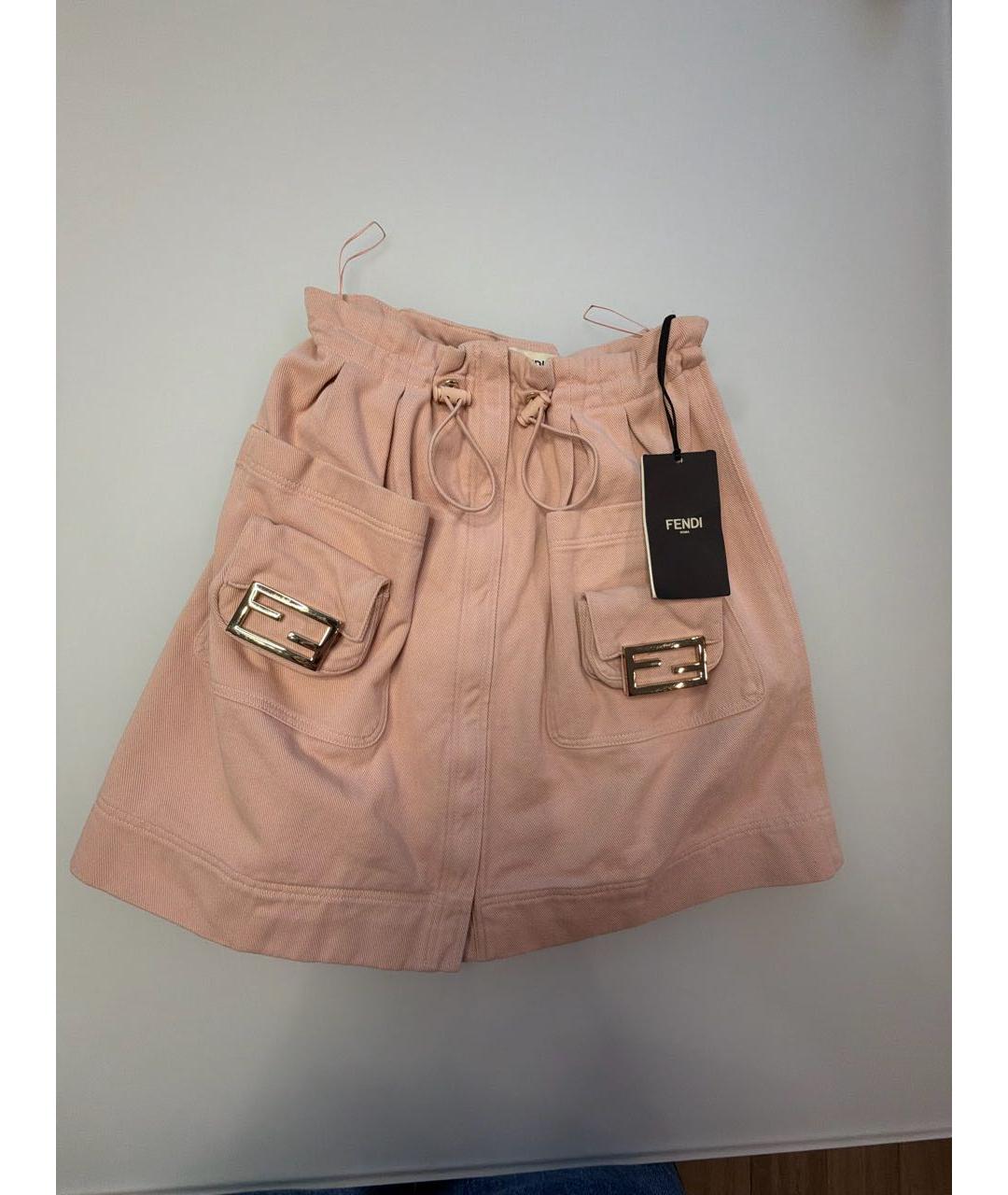 FENDI Розовая хлопковая юбка мини, фото 5