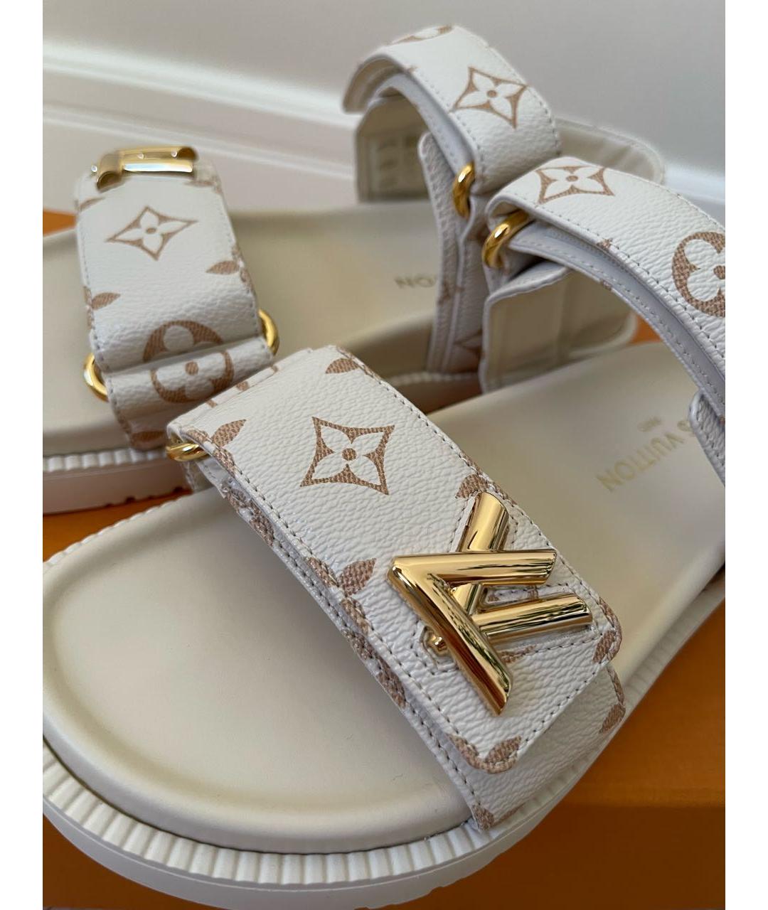 LOUIS VUITTON Белые кожаные сандалии, фото 6