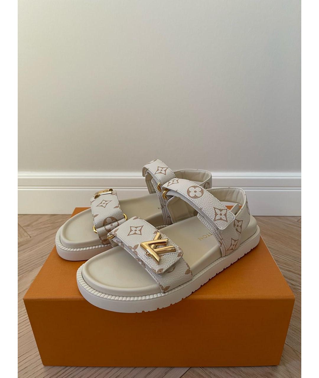 LOUIS VUITTON Белые кожаные сандалии, фото 2
