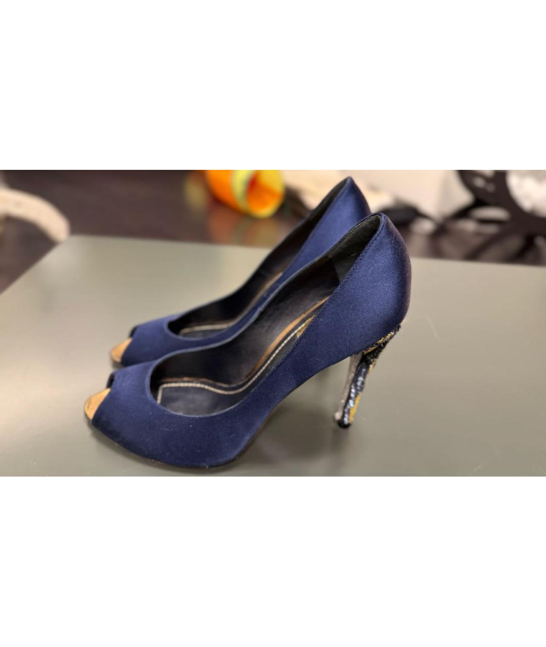 RENE CAOVILLA Темно-синие текстильные туфли, фото 5