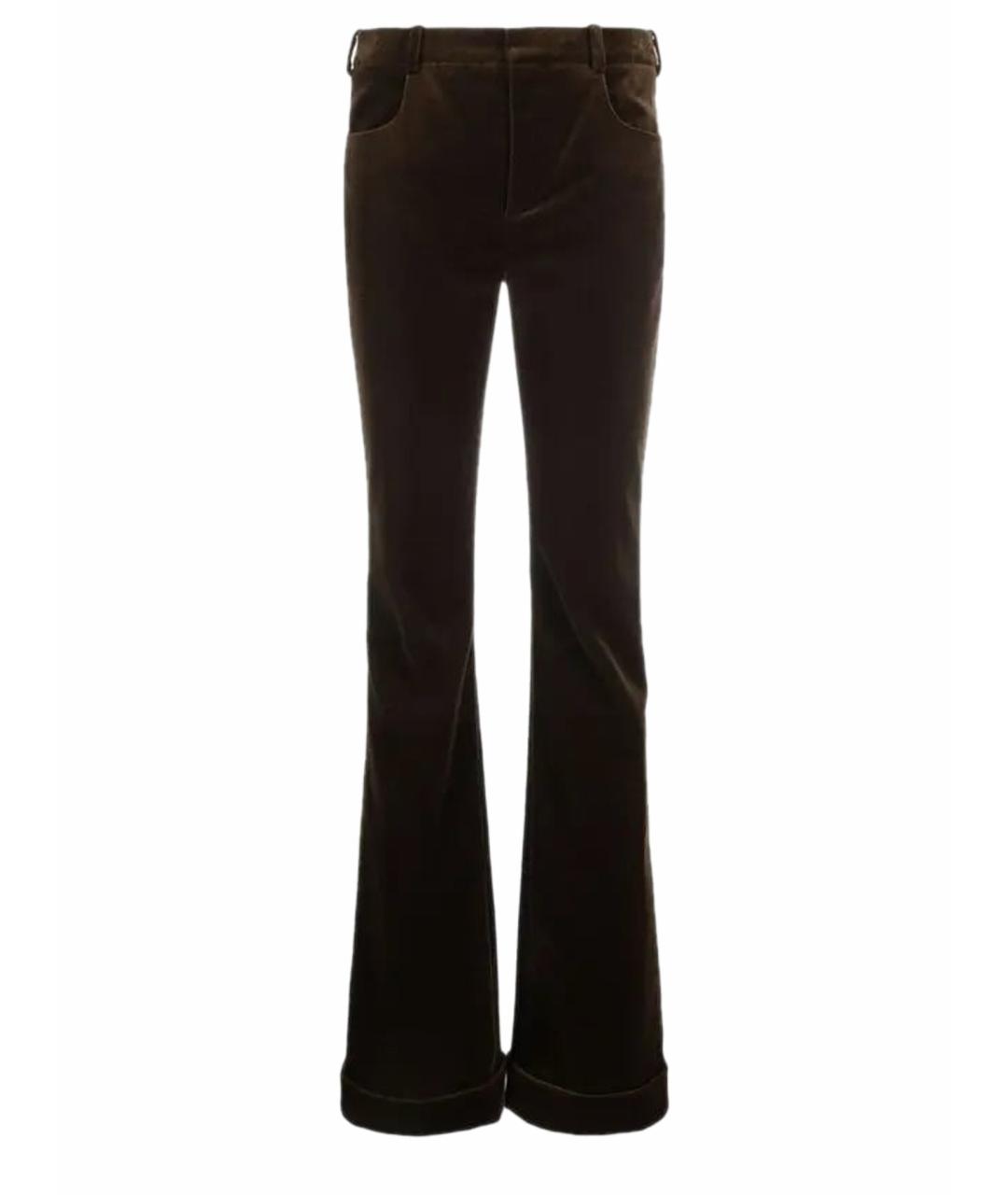 SAINT LAURENT Коричневые велюровые прямые брюки, фото 1