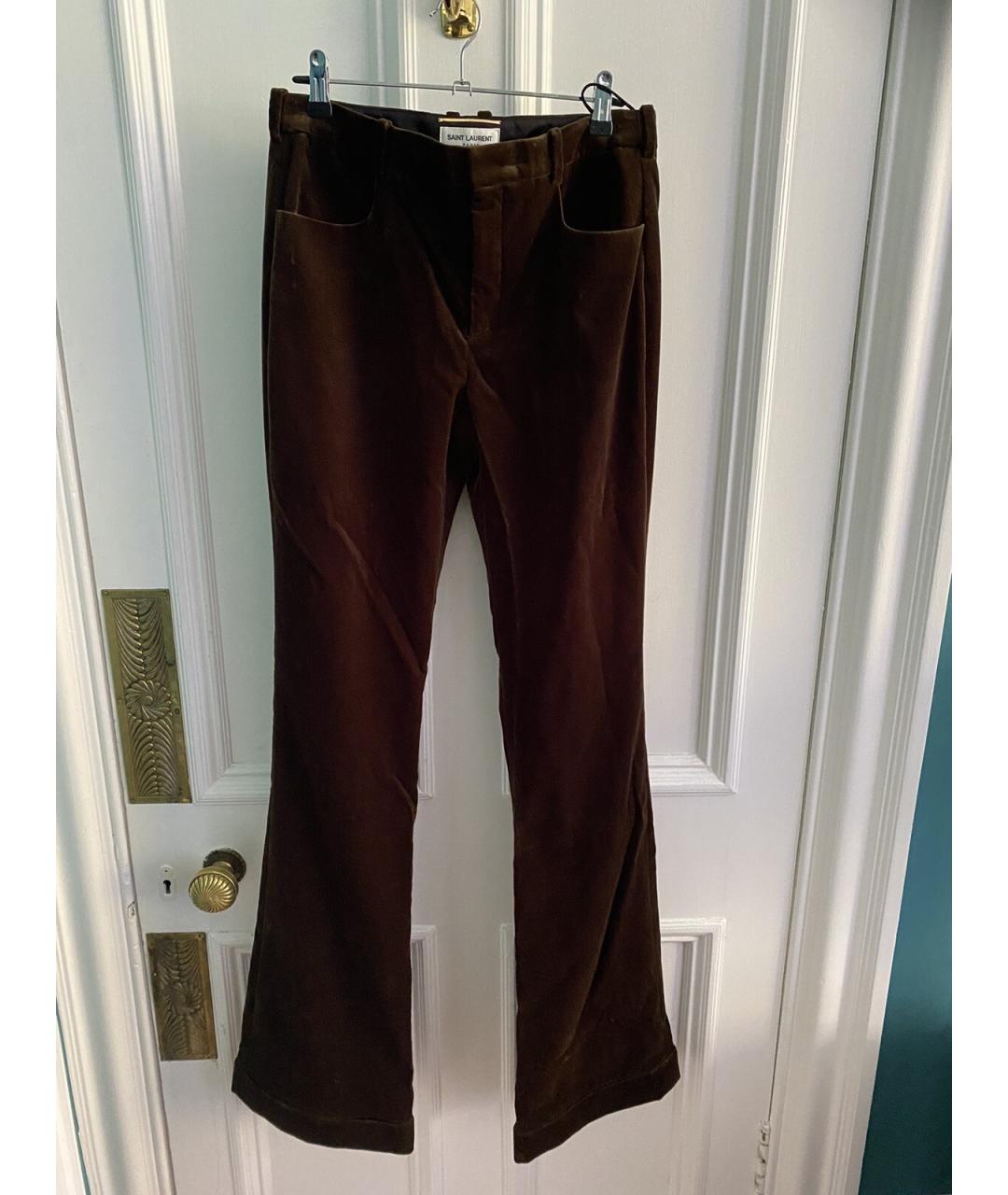 SAINT LAURENT Коричневые велюровые прямые брюки, фото 6