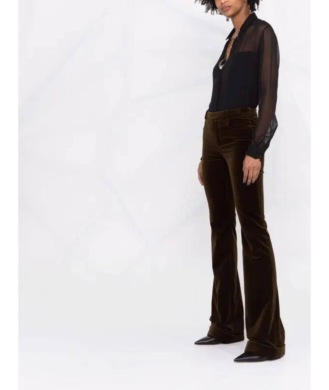 SAINT LAURENT Коричневые велюровые прямые брюки, фото 4