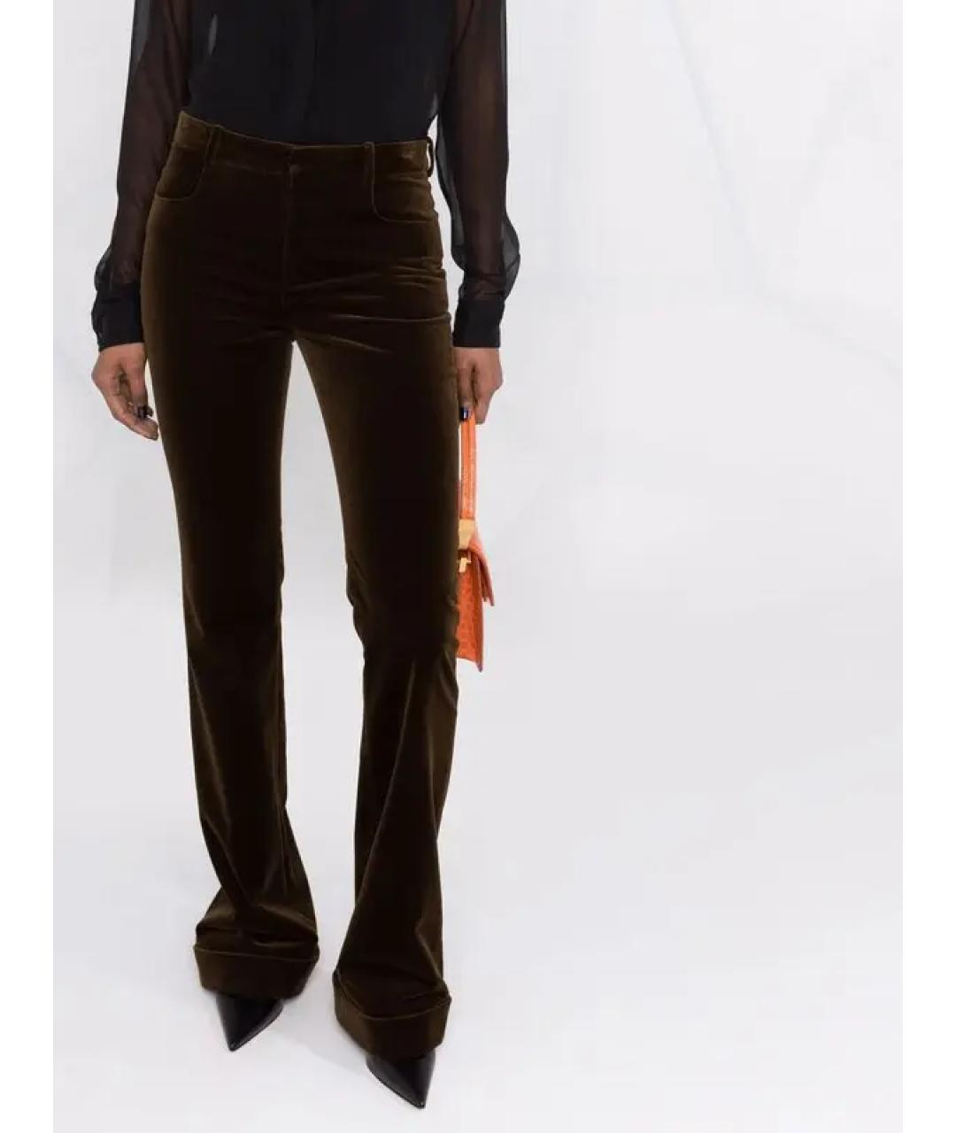 SAINT LAURENT Коричневые велюровые прямые брюки, фото 5