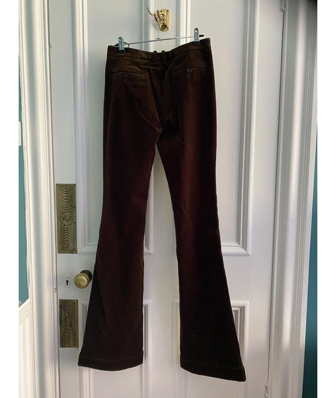 SAINT LAURENT Коричневые велюровые прямые брюки, фото 7