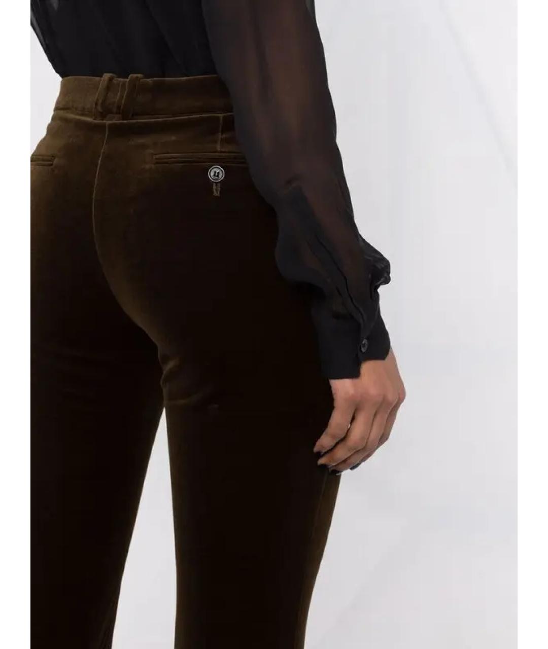 SAINT LAURENT Коричневые велюровые прямые брюки, фото 3