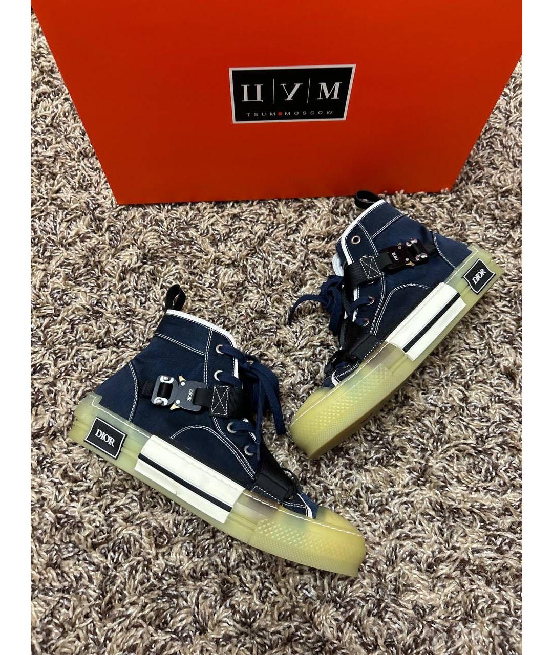CHRISTIAN DIOR Темно-синие текстильные высокие кроссовки / кеды, фото 7