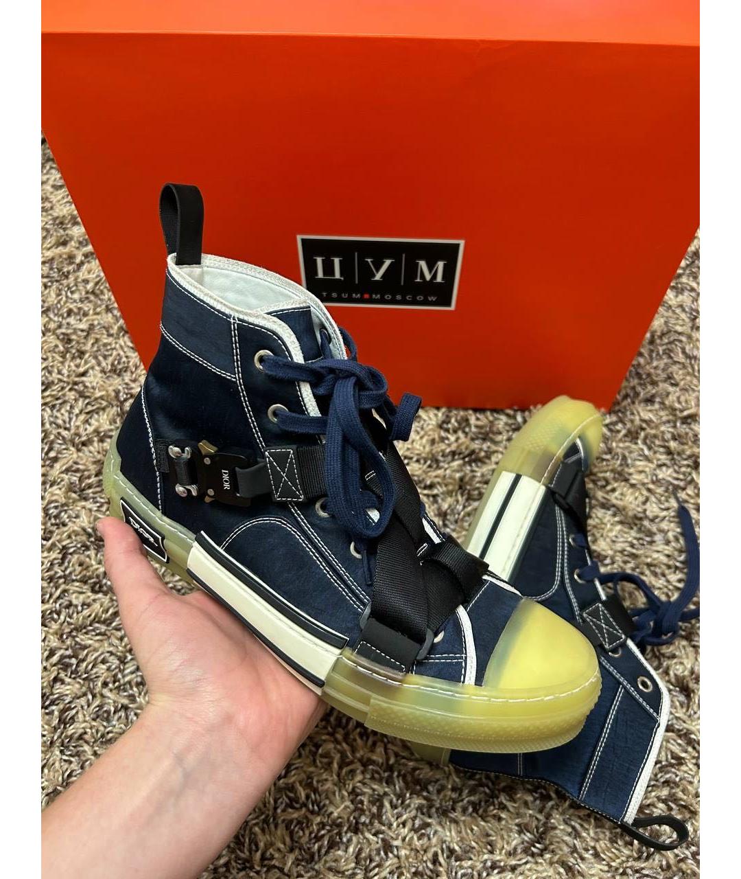 CHRISTIAN DIOR Темно-синие текстильные высокие кроссовки / кеды, фото 2