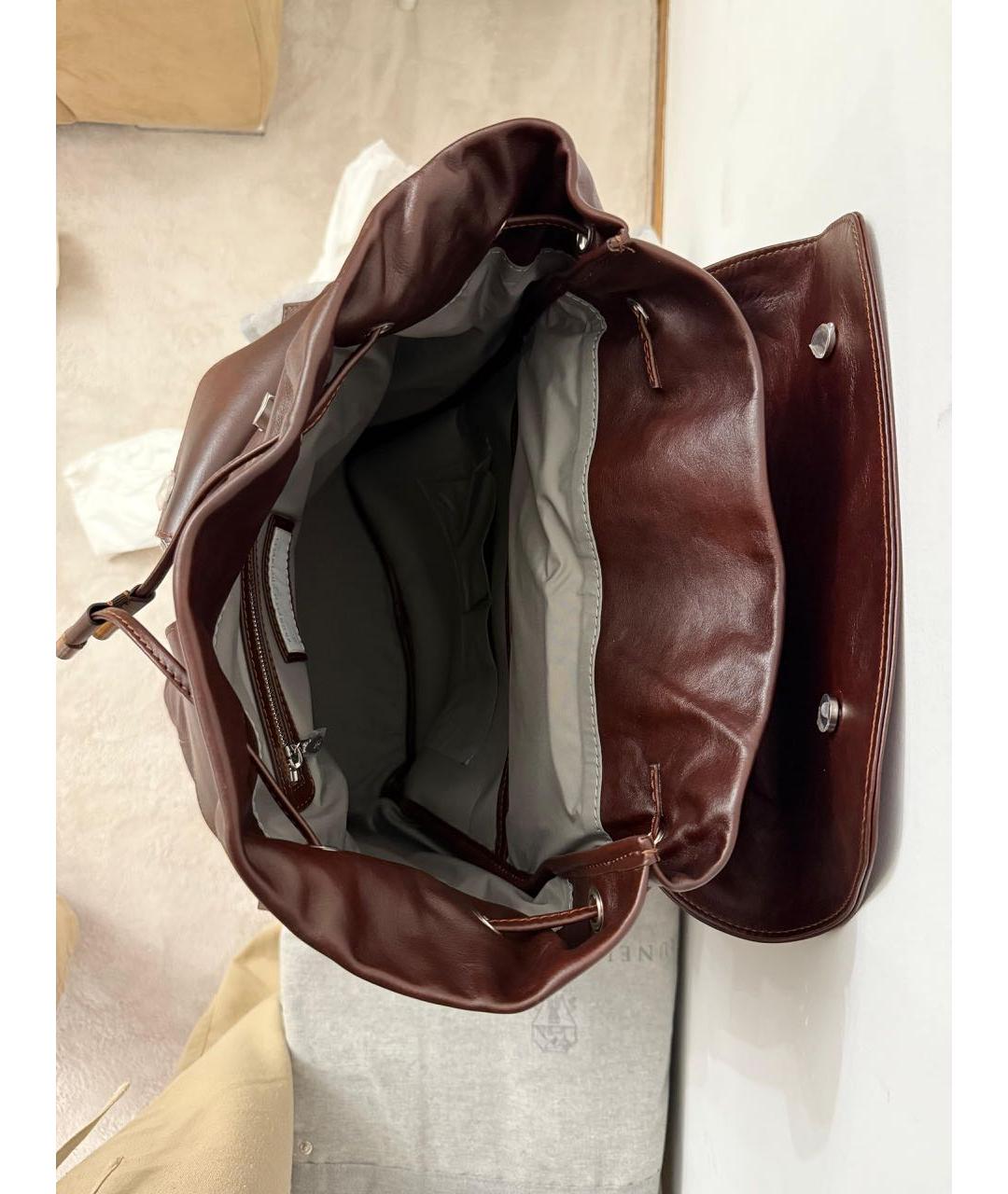 BRUNELLO CUCINELLI Коричневый кожаный рюкзак, фото 4