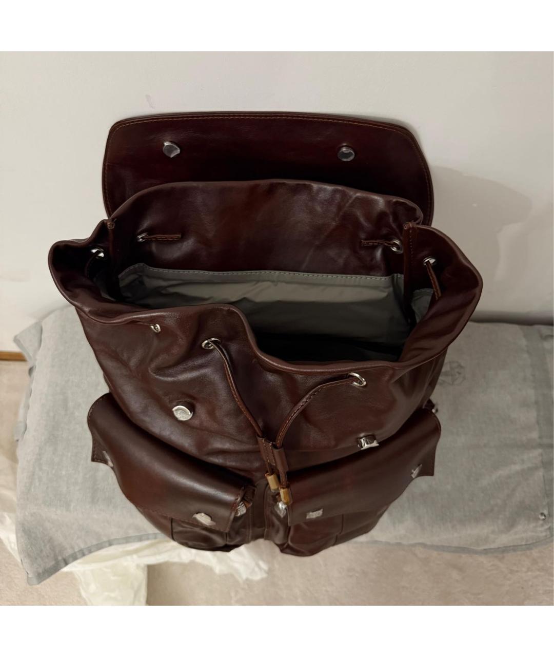 BRUNELLO CUCINELLI Коричневый кожаный рюкзак, фото 3