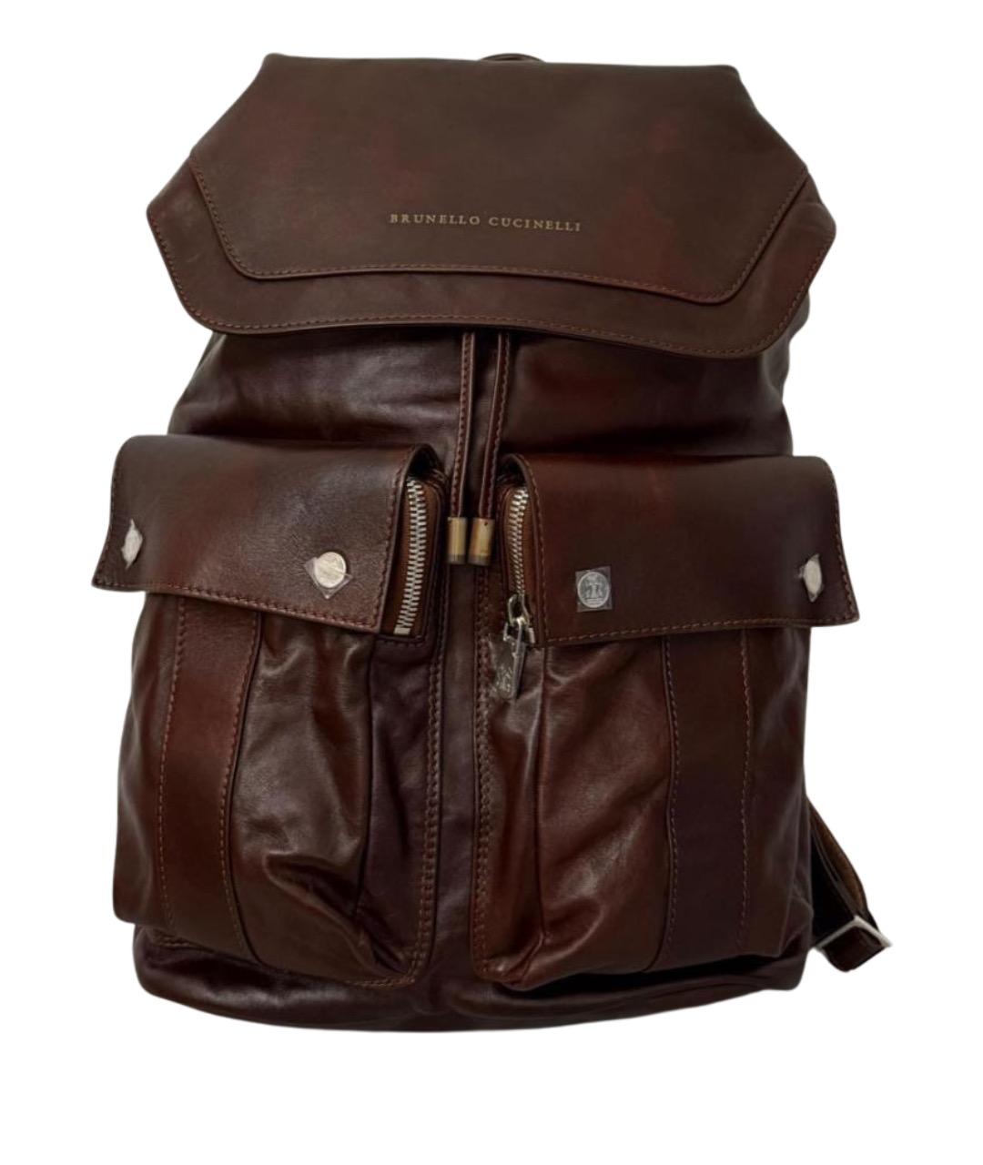 BRUNELLO CUCINELLI Коричневый кожаный рюкзак, фото 1