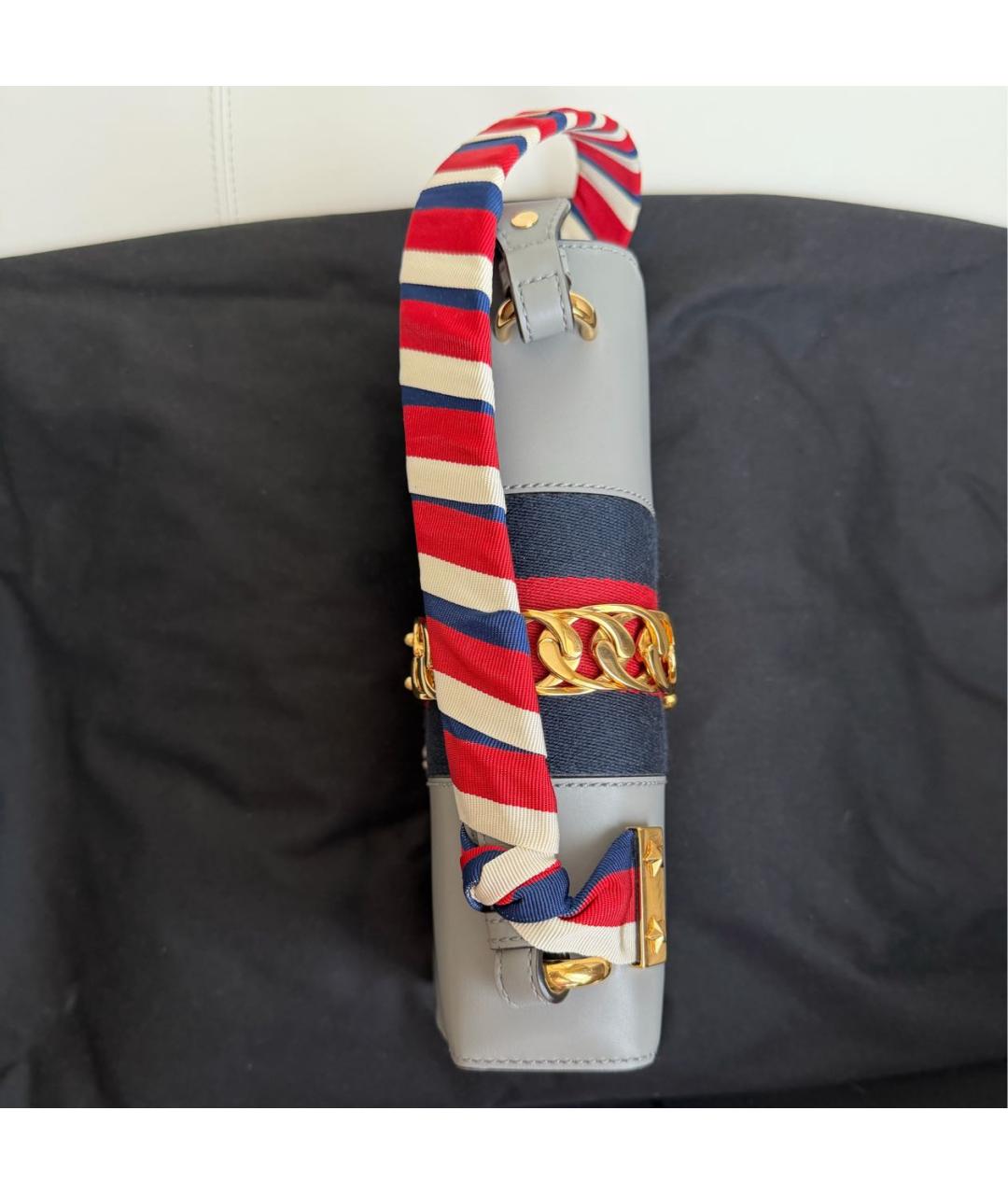 GUCCI Серая кожаная сумка с короткими ручками, фото 4