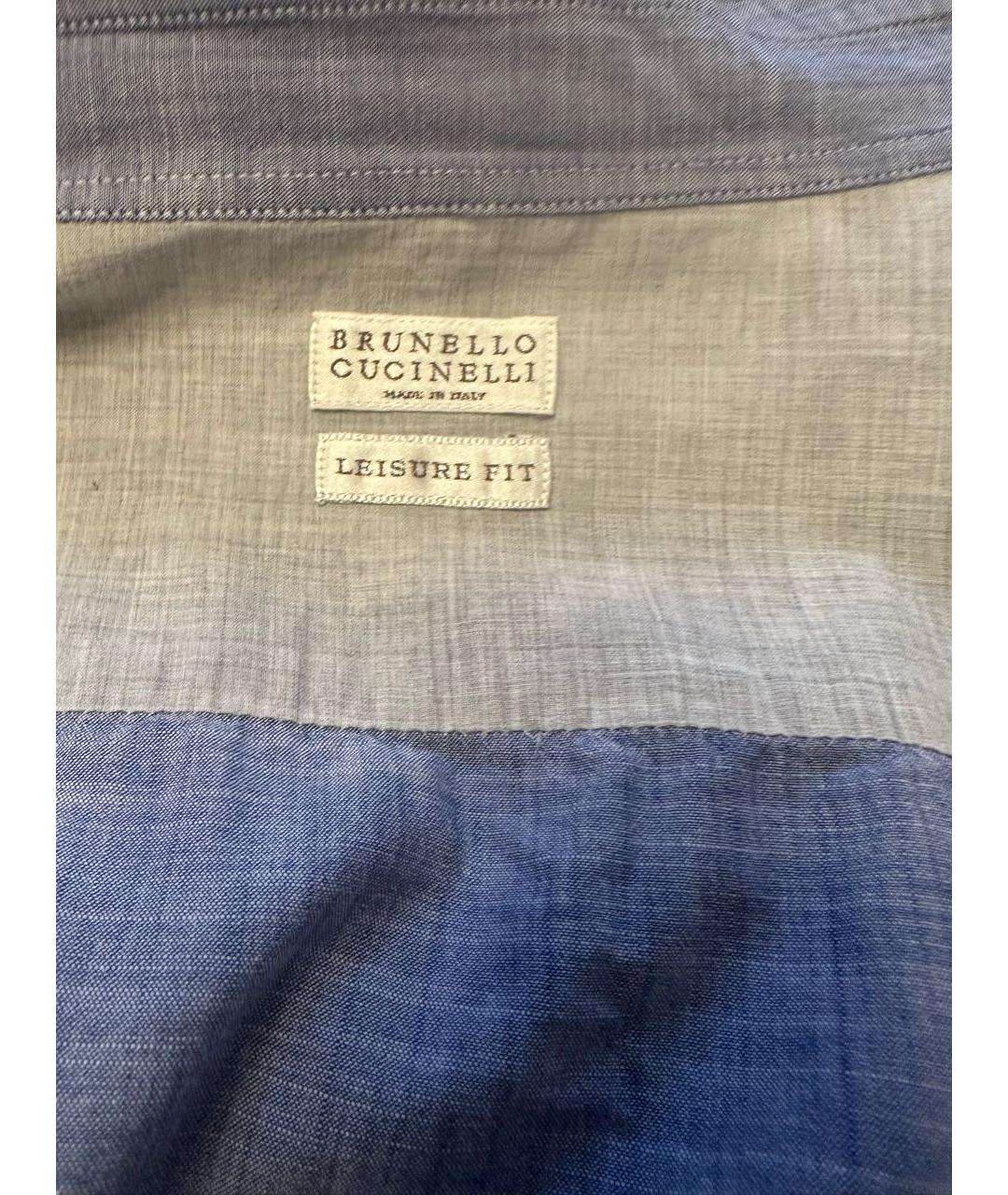 BRUNELLO CUCINELLI Голубая хлопковая кэжуал рубашка, фото 3