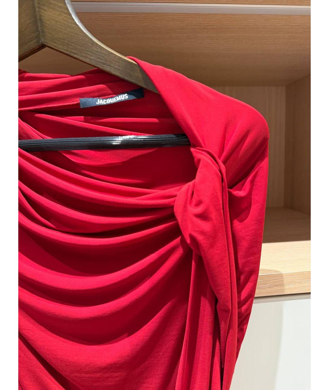JACQUEMUS Красное вискозное коктейльное платье, фото 5