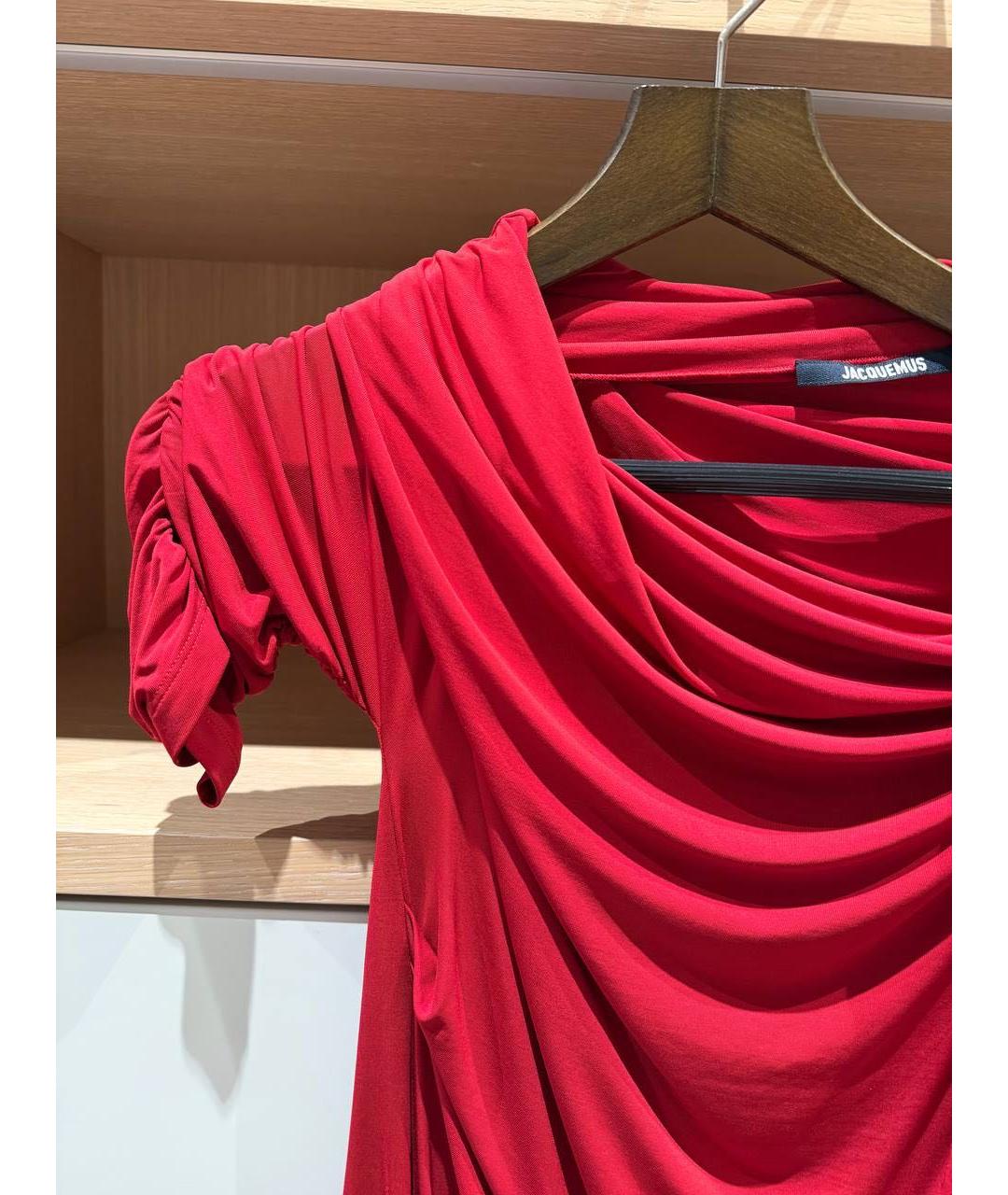 JACQUEMUS Красное вискозное коктейльное платье, фото 4