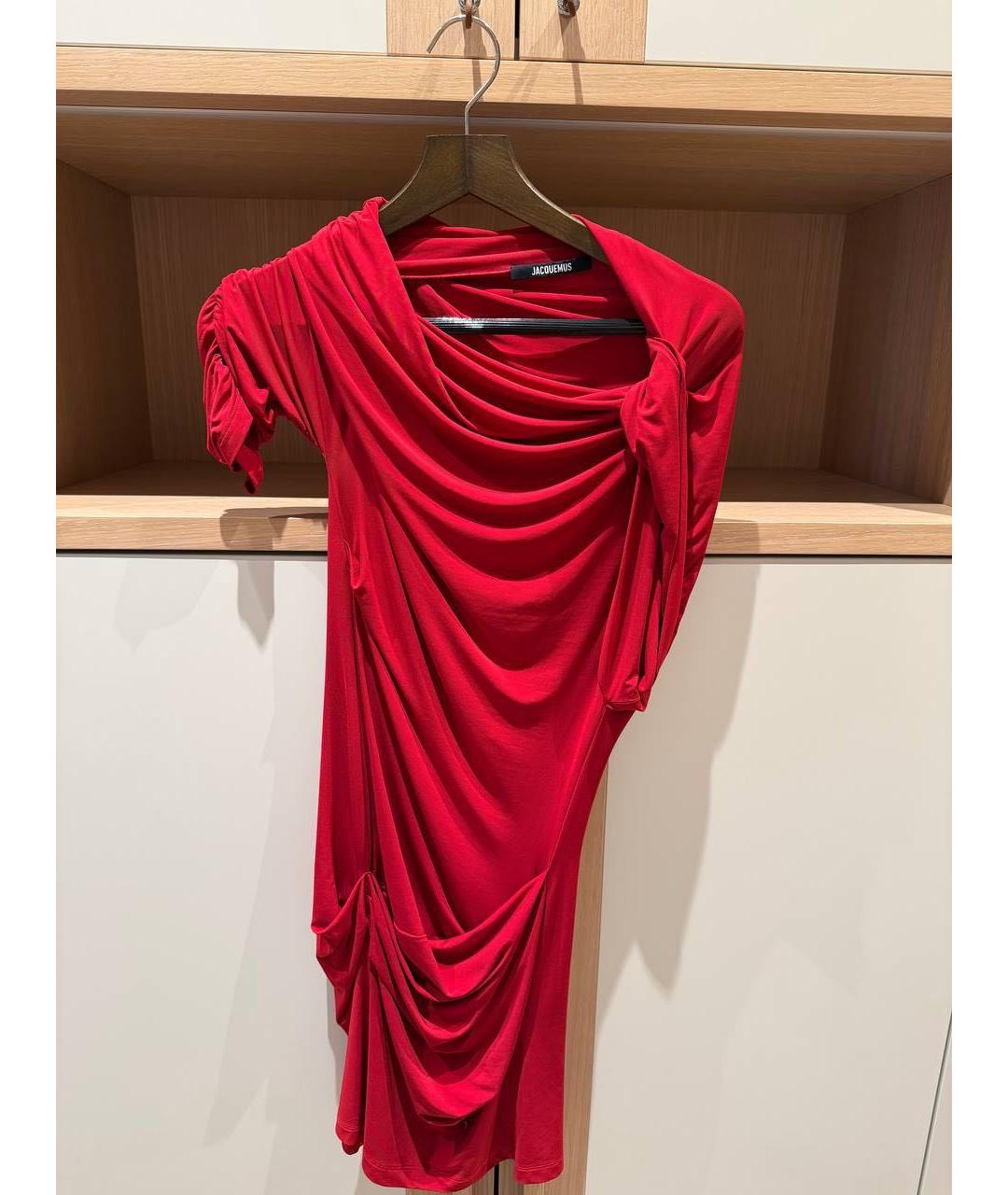 JACQUEMUS Красное вискозное коктейльное платье, фото 6