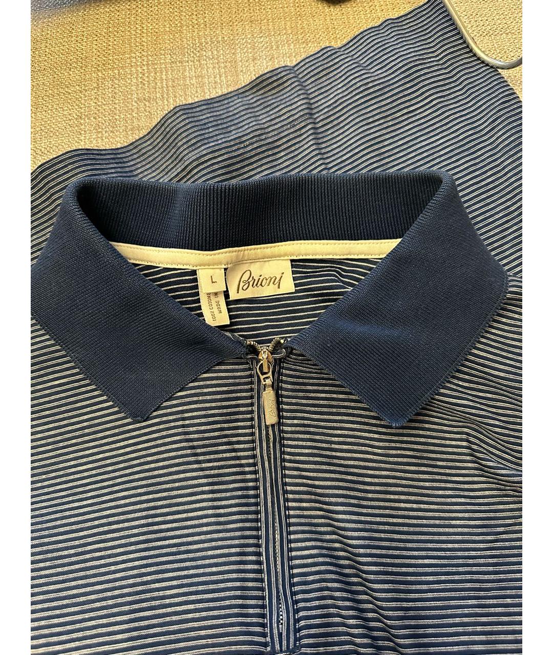 BRIONI Темно-синее хлопковое поло с коротким рукавом, фото 3