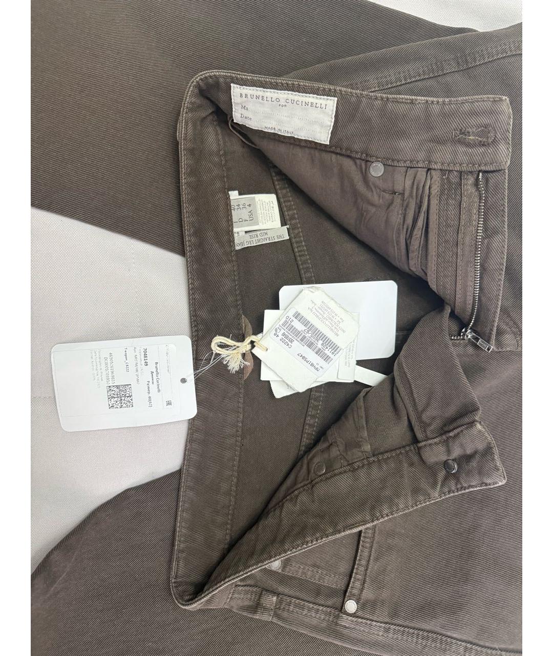 BRUNELLO CUCINELLI Коричневые хлопковые прямые джинсы, фото 3