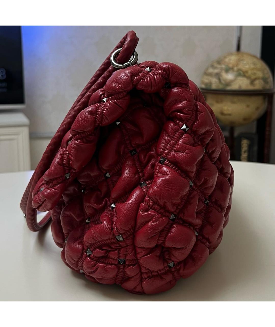 VALENTINO Бордовая кожаная сумка тоут, фото 6