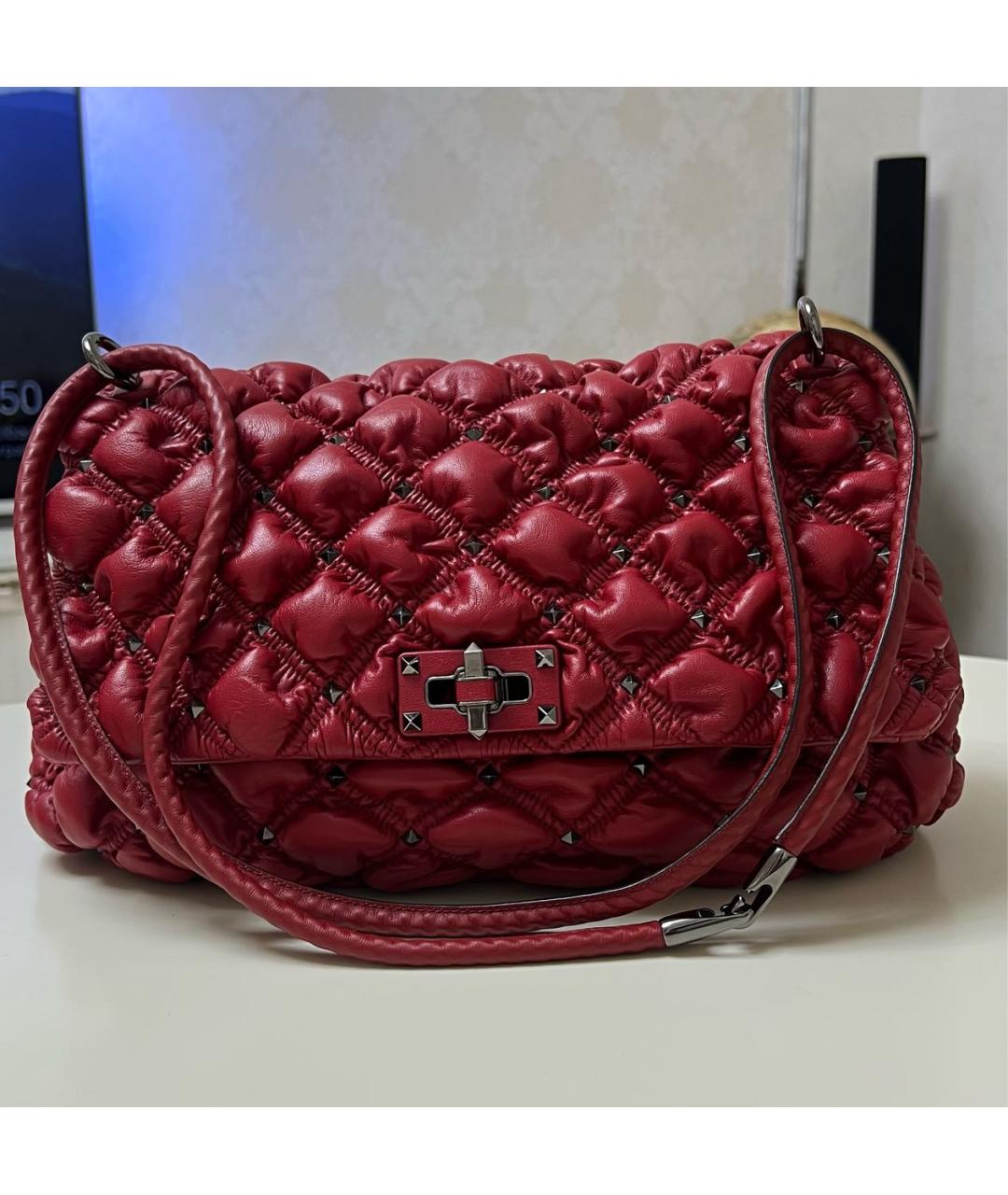 VALENTINO Бордовая кожаная сумка тоут, фото 7