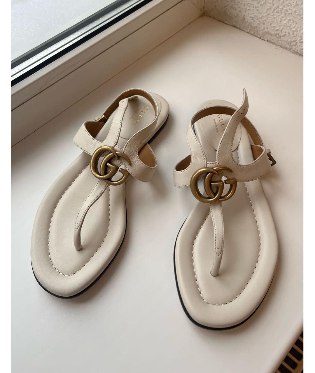 GUCCI Белые кожаные сандалии, фото 2