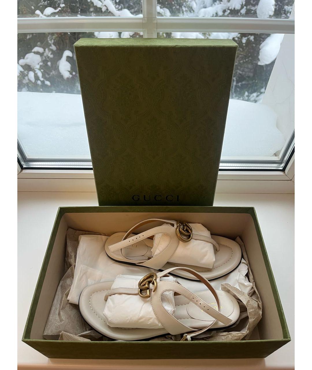 GUCCI Белые кожаные сандалии, фото 4