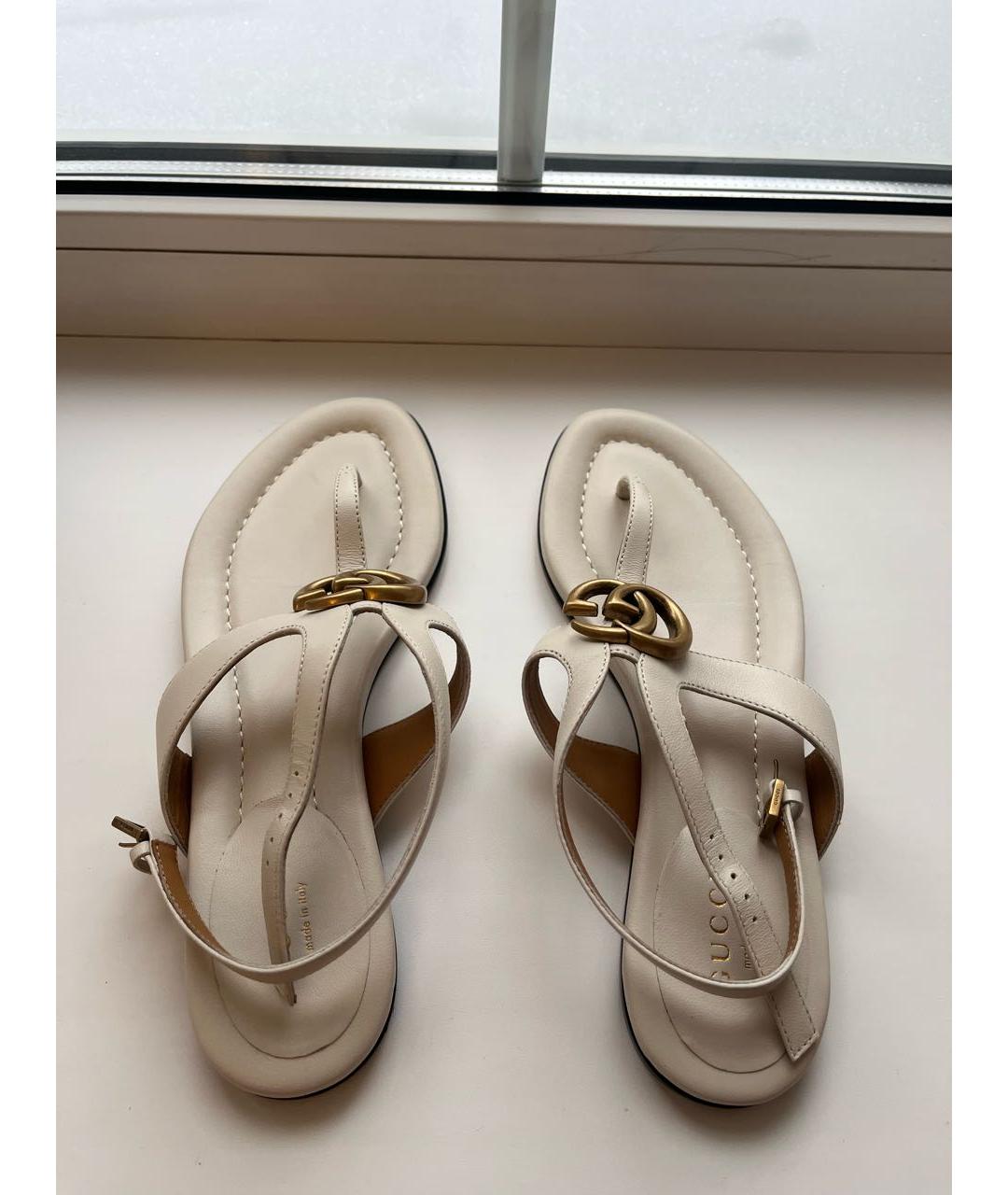 GUCCI Белые кожаные сандалии, фото 3