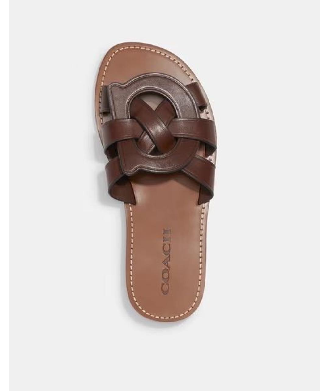 COACH Коричневые кожаные шлепанцы, фото 4
