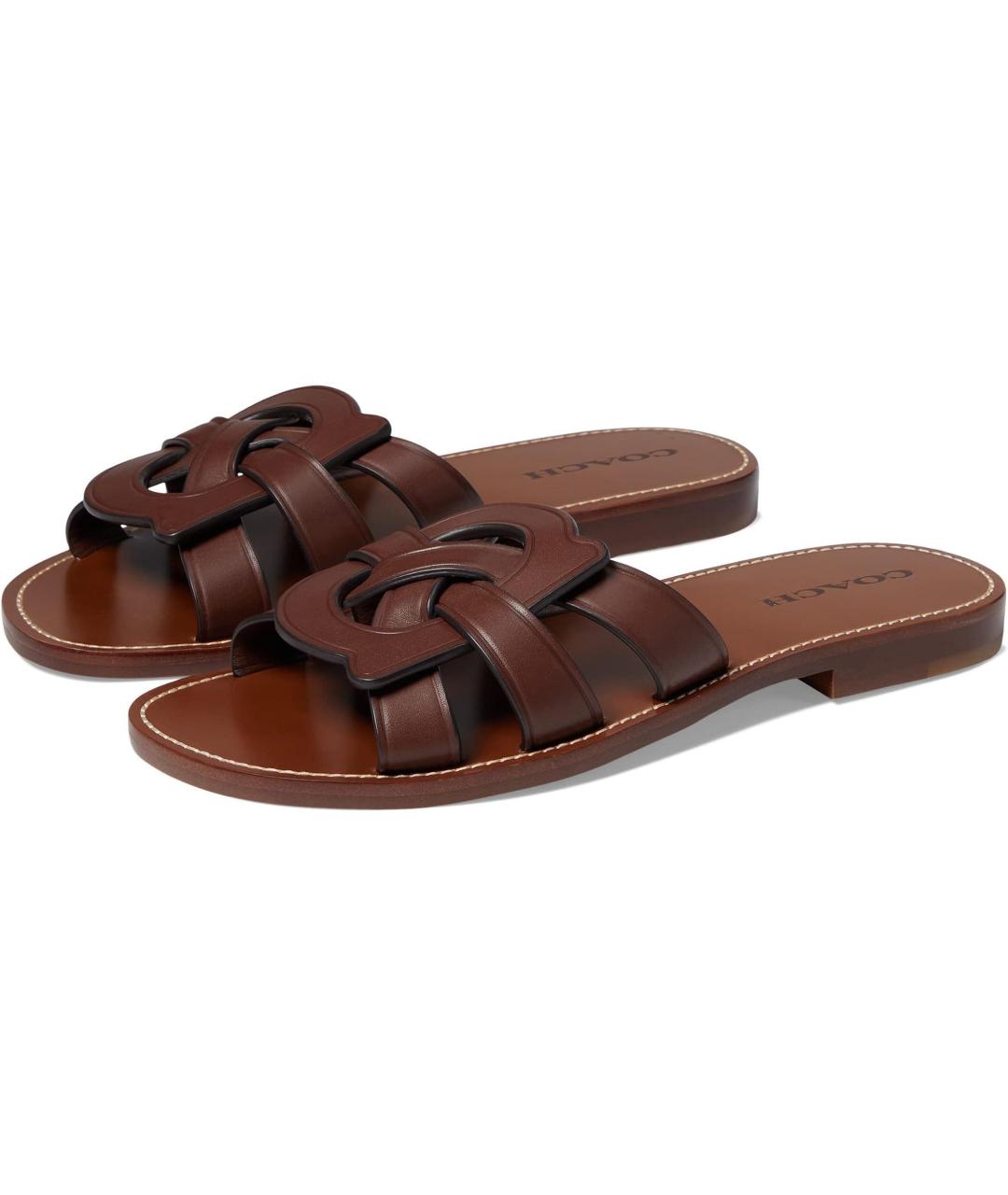 COACH Коричневые кожаные шлепанцы, фото 5