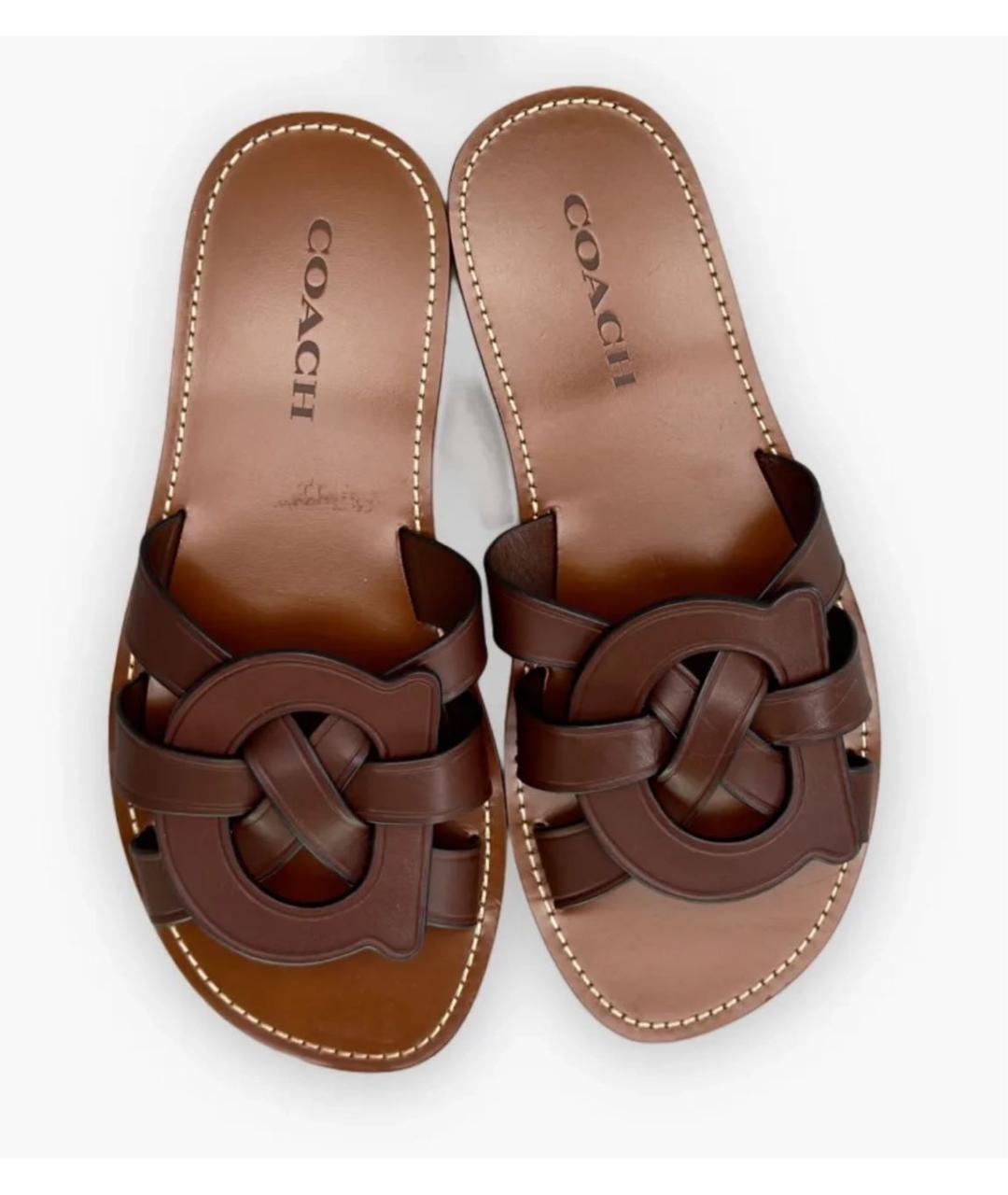 COACH Коричневые кожаные шлепанцы, фото 2