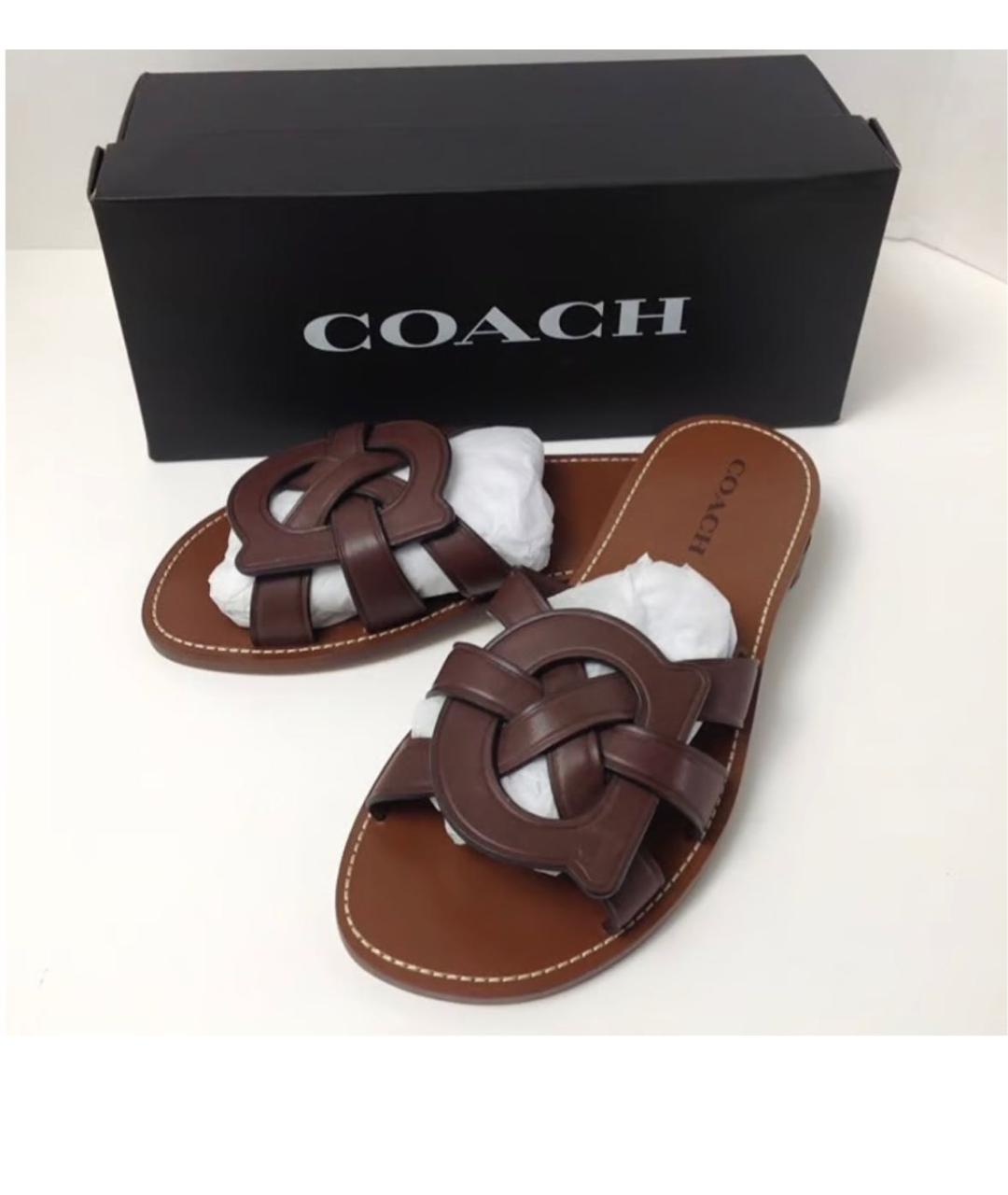 COACH Коричневые кожаные шлепанцы, фото 2