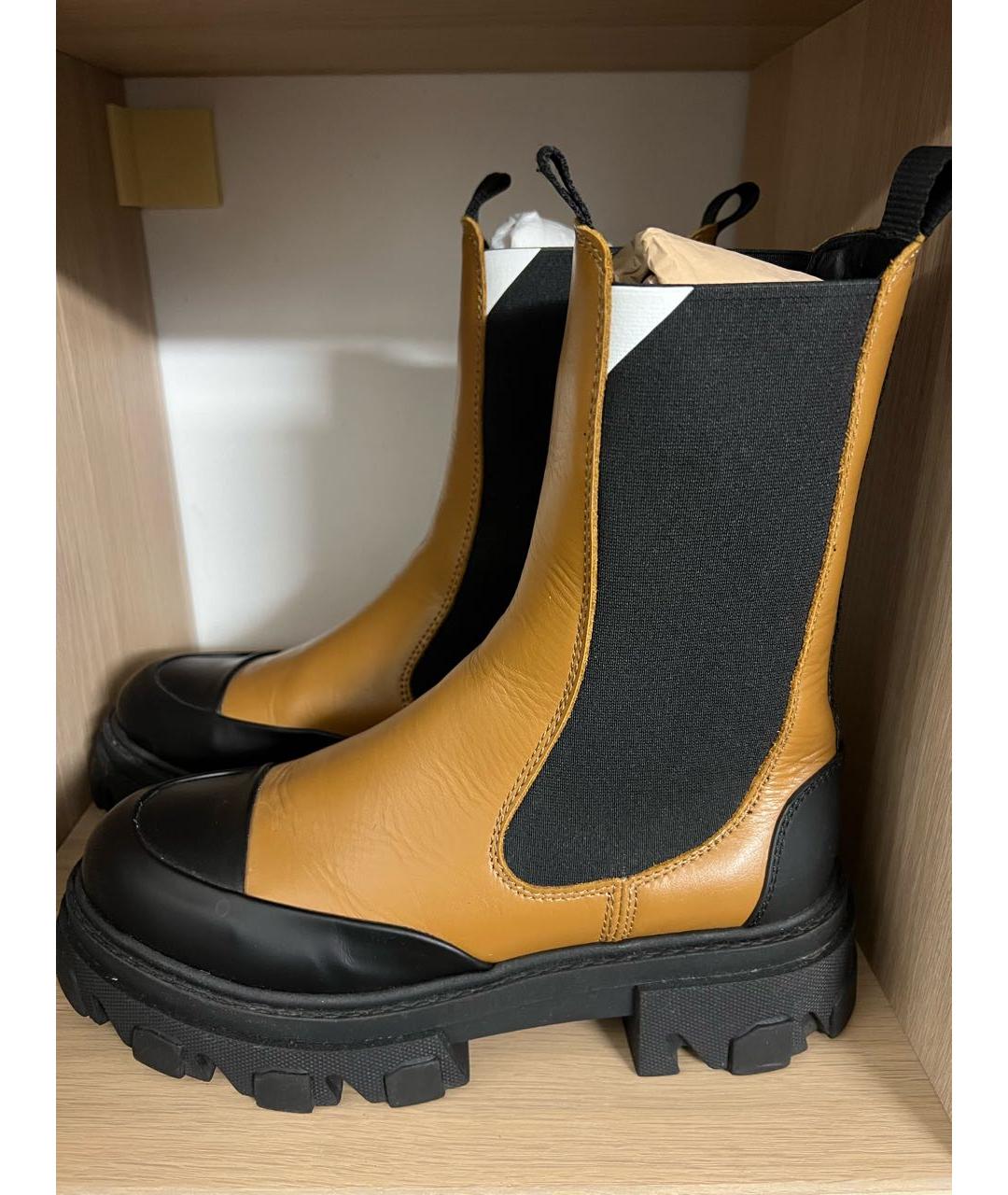 GANNI Горчичные кожаные ботинки, фото 9