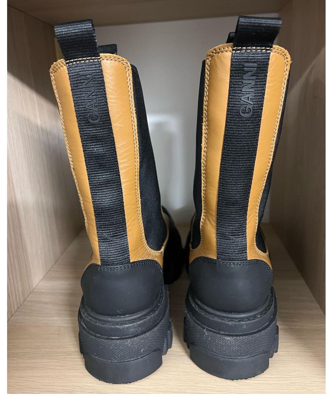 GANNI Горчичные кожаные ботинки, фото 4