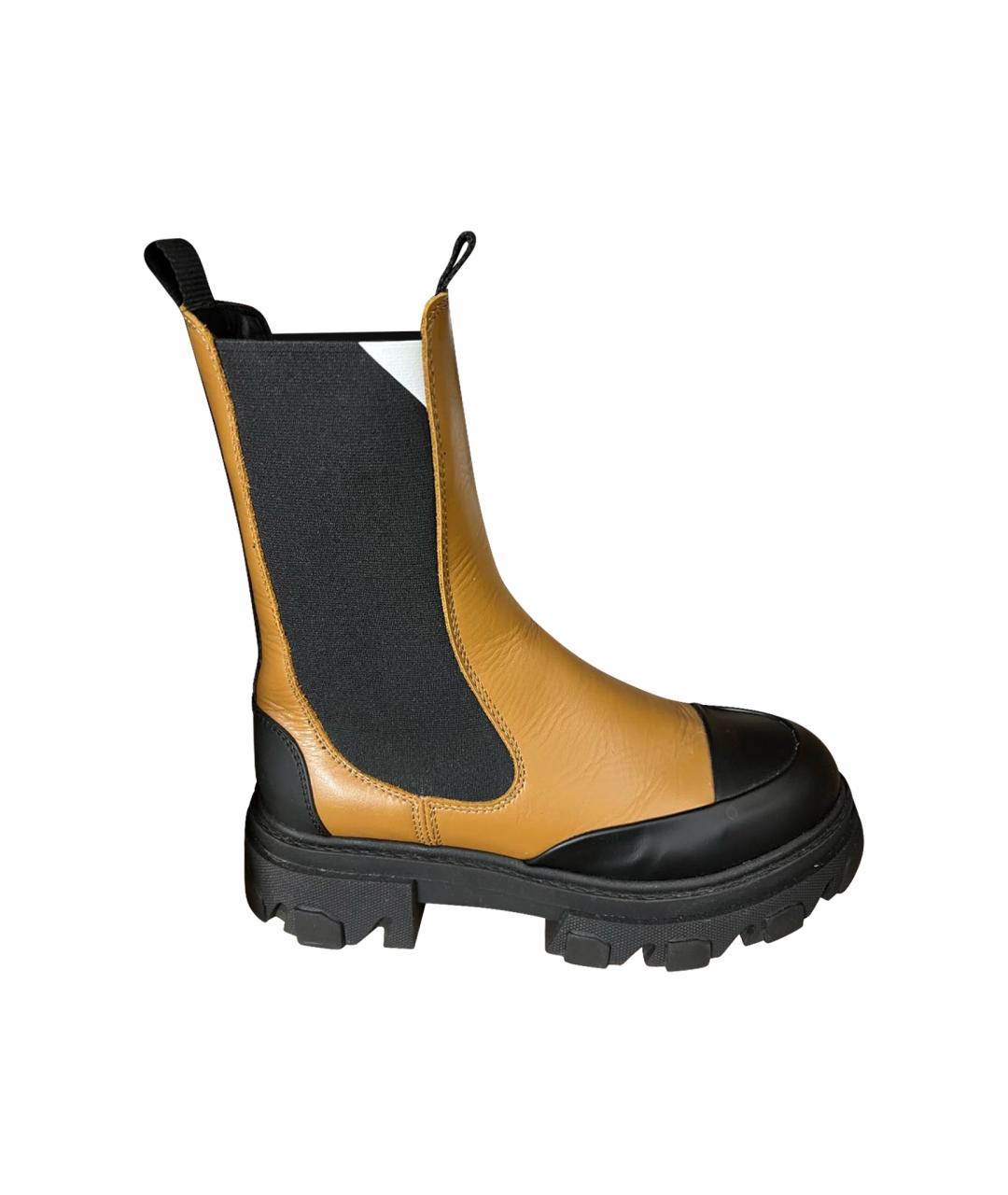 GANNI Горчичные кожаные ботинки, фото 1