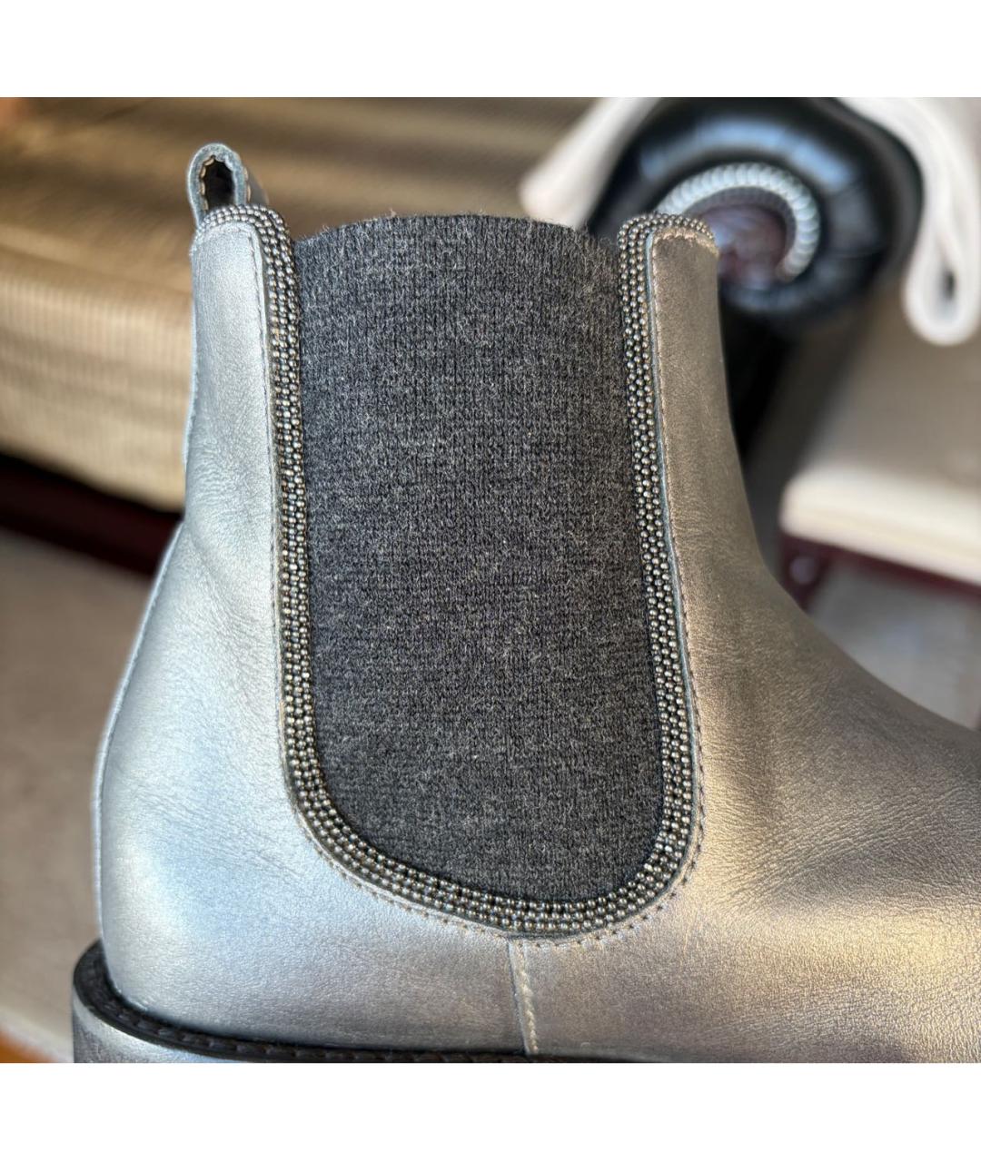 BRUNELLO CUCINELLI Серебряные кожаные ботинки, фото 8