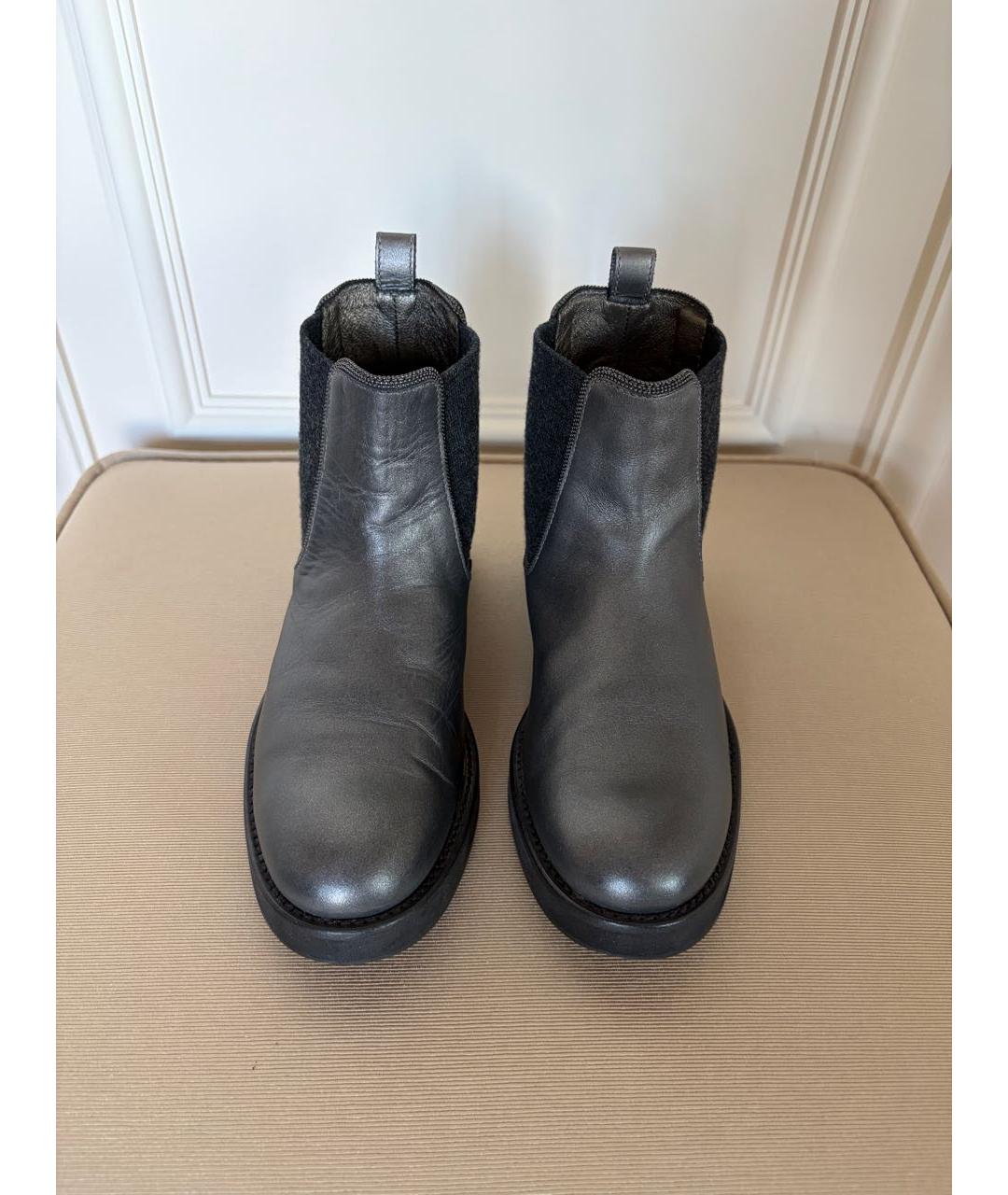 BRUNELLO CUCINELLI Серебряные кожаные ботинки, фото 2