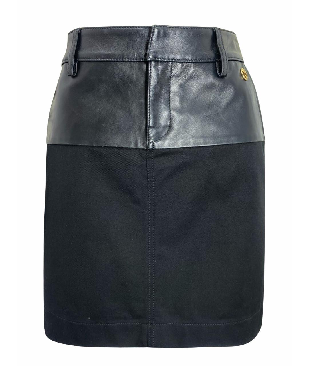 GUCCI Черная хлопко-эластановая юбка мини, фото 1