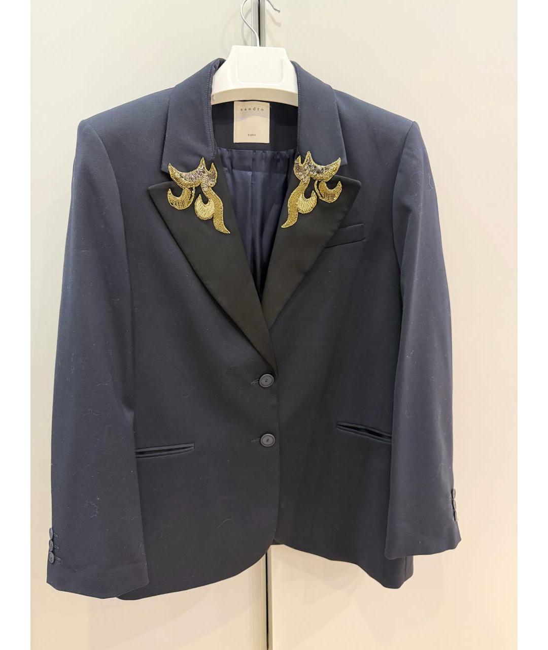 SANDRO Темно-синий полиэстеровый жакет/пиджак, фото 6
