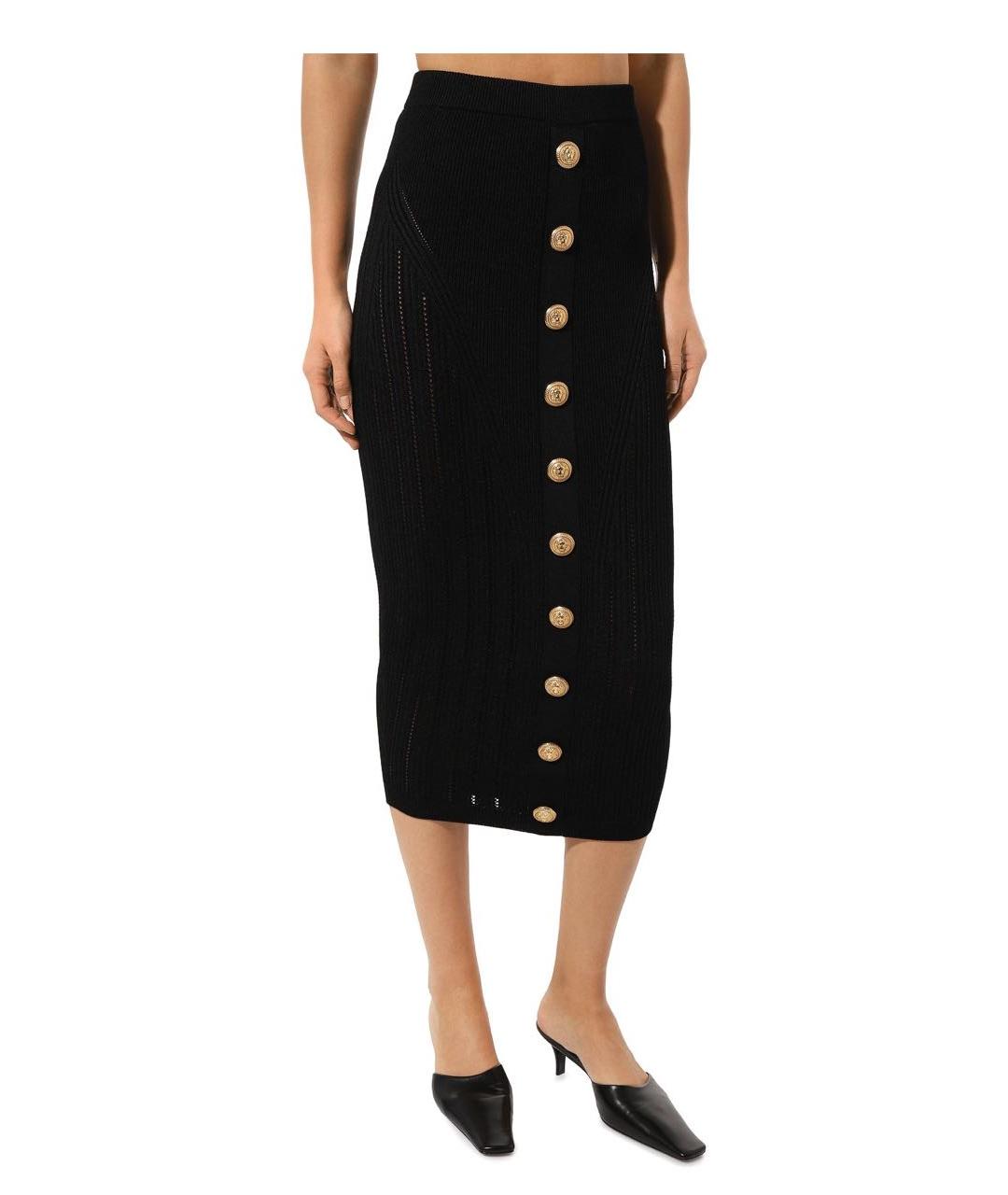 BALMAIN Черная вискозная юбка миди, фото 3